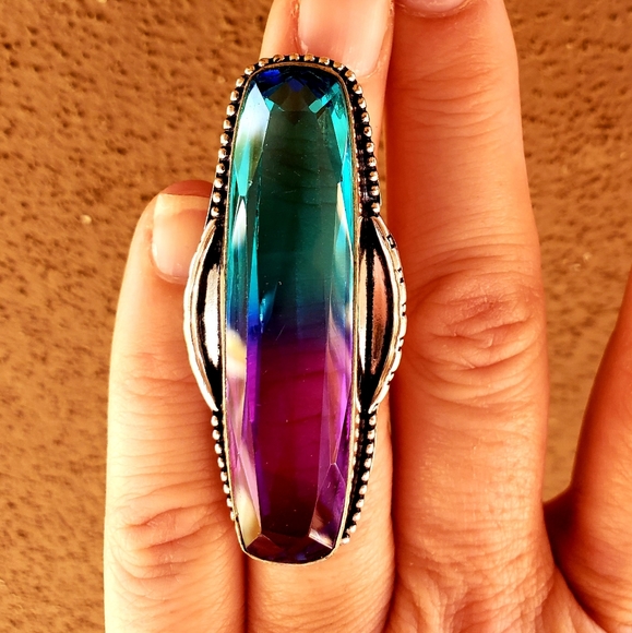 New Oversized Bi-Color Tourmaline 925 Silver Statement Ring. - Picture 6 of 15